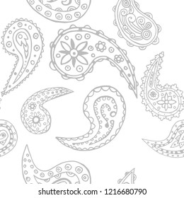paisley seamless pattern, hand drawn indian cucumber, sketch