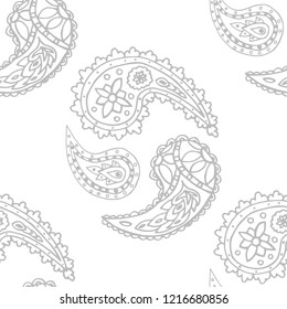 paisley seamless pattern, hand drawn indian cucumber, sketch