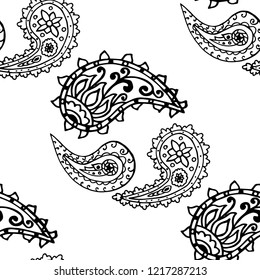paisley seamless pattern, hand drawn indian cucumber, sketch