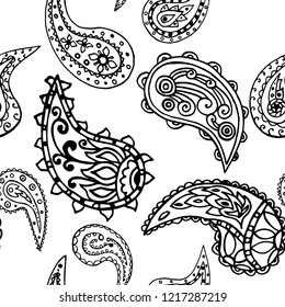 paisley seamless pattern, hand drawn indian cucumber, sketch