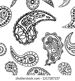 paisley seamless pattern, hand drawn indian cucumber, sketch