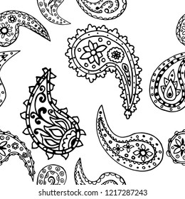 paisley seamless pattern, hand drawn indian cucumber, sketch