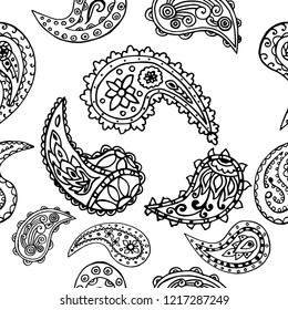 paisley seamless pattern, hand drawn indian cucumber, sketch
