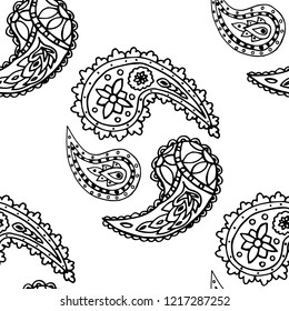 paisley seamless pattern, hand drawn indian cucumber, sketch