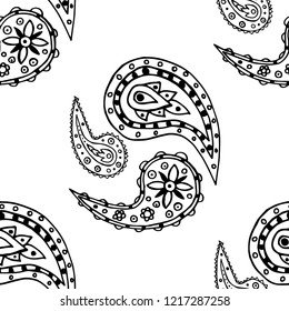 paisley seamless pattern, hand drawn indian cucumber, sketch