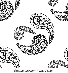 paisley seamless pattern, hand drawn indian cucumber, sketch