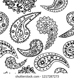 paisley seamless pattern, hand drawn indian cucumber, sketch