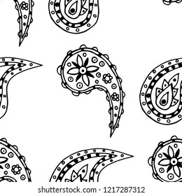 paisley seamless pattern, hand drawn indian cucumber, sketch