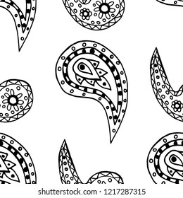 paisley seamless pattern, hand drawn indian cucumber, sketch