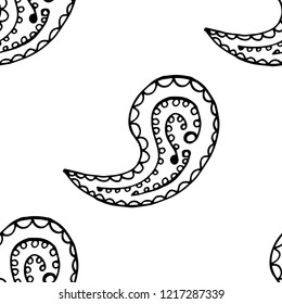 paisley seamless pattern, hand drawn indian cucumber, sketch
