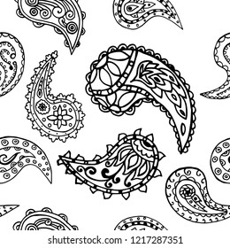 paisley seamless pattern, hand drawn indian cucumber, sketch