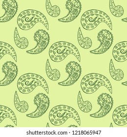 paisley seamless pattern, hand drawn indian cucumber, sketch