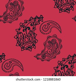 paisley seamless pattern, hand drawn indian cucumber, sketch
