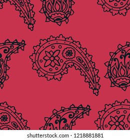 paisley seamless pattern, hand drawn indian cucumber, sketch