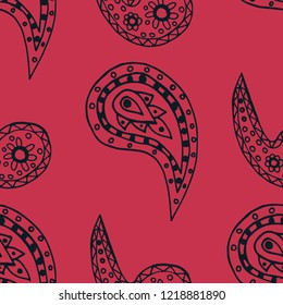 paisley seamless pattern, hand drawn indian cucumber, sketch