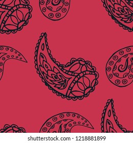 paisley seamless pattern, hand drawn indian cucumber, sketch
