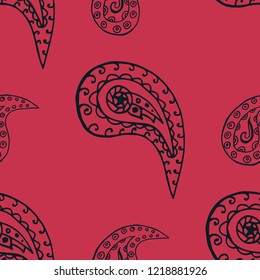 paisley seamless pattern, hand drawn indian cucumber, sketch