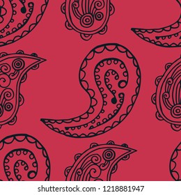 paisley seamless pattern, hand drawn indian cucumber, sketch