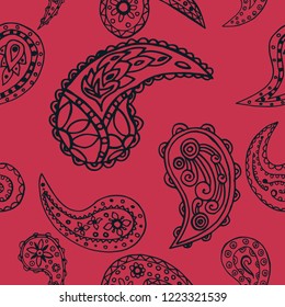 paisley seamless pattern, hand drawn indian cucumber, sketch