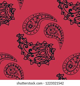 paisley seamless pattern, hand drawn indian cucumber, sketch