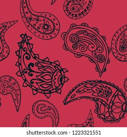 paisley seamless pattern, hand drawn indian cucumber, sketch