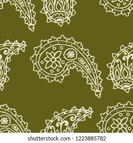 paisley seamless pattern, hand drawn indian cucumber, sketch