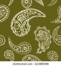 paisley seamless pattern, hand drawn indian cucumber, sketch