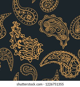 paisley seamless pattern, hand drawn indian cucumber, sketch