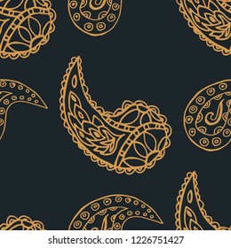 paisley seamless pattern, hand drawn indian cucumber, sketch