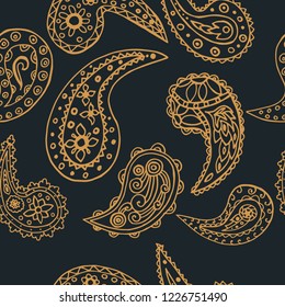 paisley seamless pattern, hand drawn indian cucumber, sketch