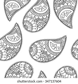 Paisley seamless pattern, Hand Drawn background, Indian motif ornament, vector