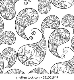 Paisley seamless pattern, Hand Drawn background, Indian motif ornament, vector