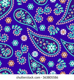Paisley seamless pattern. Indian cucumber. Oriental decorative ornament