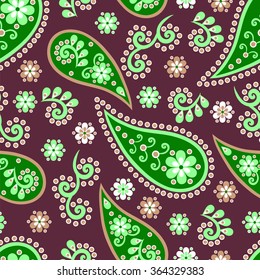 Paisley seamless pattern. Indian cucumber. Oriental decorative ornament