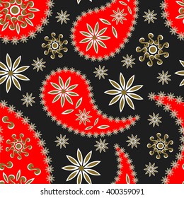 Paisley seamless pattern. Indian cucumber. Oriental decorative ornament