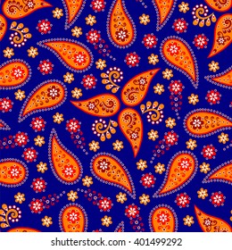 Paisley seamless pattern. Indian cucumber. Oriental decorative ornament.