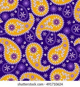 Paisley seamless pattern. Indian cucumber. Oriental decorative ornament