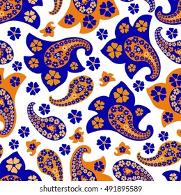 Paisley seamless pattern. Indian cucumber. Oriental decorative ornament