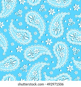Paisley seamless pattern. Indian cucumber. Oriental decorative ornament. Blue. 