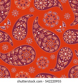 Paisley seamless pattern. Indian cucumber. Oriental decorative ornament