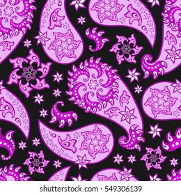 Paisley seamless pattern. Indian cucumber. Oriental decorative ornament