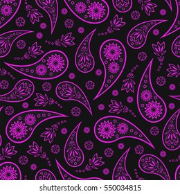 Paisley seamless pattern. Indian cucumber. Oriental decorative ornament