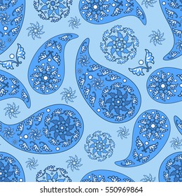 Paisley seamless pattern. Indian cucumber. Oriental decorative ornament