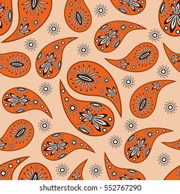 Paisley seamless pattern. Indian cucumber. Oriental decorative ornament