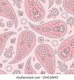 Paisley seamless pattern. Indian cucumber. Oriental decorative ornament, pink