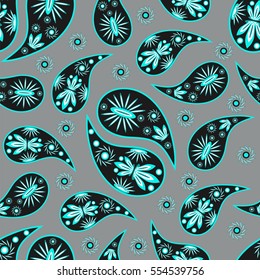 Paisley seamless pattern. Indian cucumber. Oriental decorative ornament 