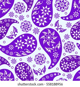 Paisley seamless pattern. Indian cucumber. Oriental decorative ornament  purple and white.