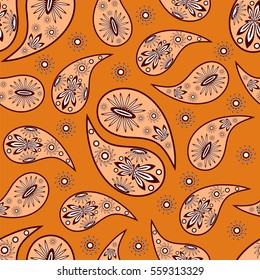 Paisley seamless pattern. Indian cucumber. Oriental decorative ornament. Vector.