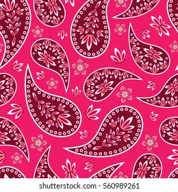 Paisley seamless pattern. Indian cucumber. Oriental decorative ornament,red. Vector