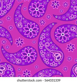 Paisley seamless pattern. Indian cucumber. Oriental decorative ornament,  Purple, violet.Vector.